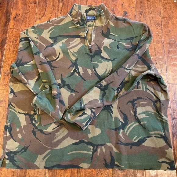Polo Ralph Lauren Camo Camouflage Mens XXL Estate Rib 1/4 Zip Sweatshirt - Picture 1 of 10